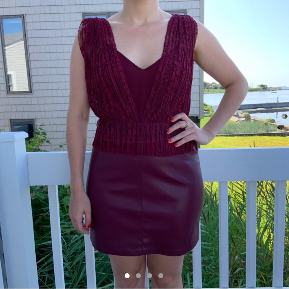 Maroon leather and lace Zara mini dress, Size L